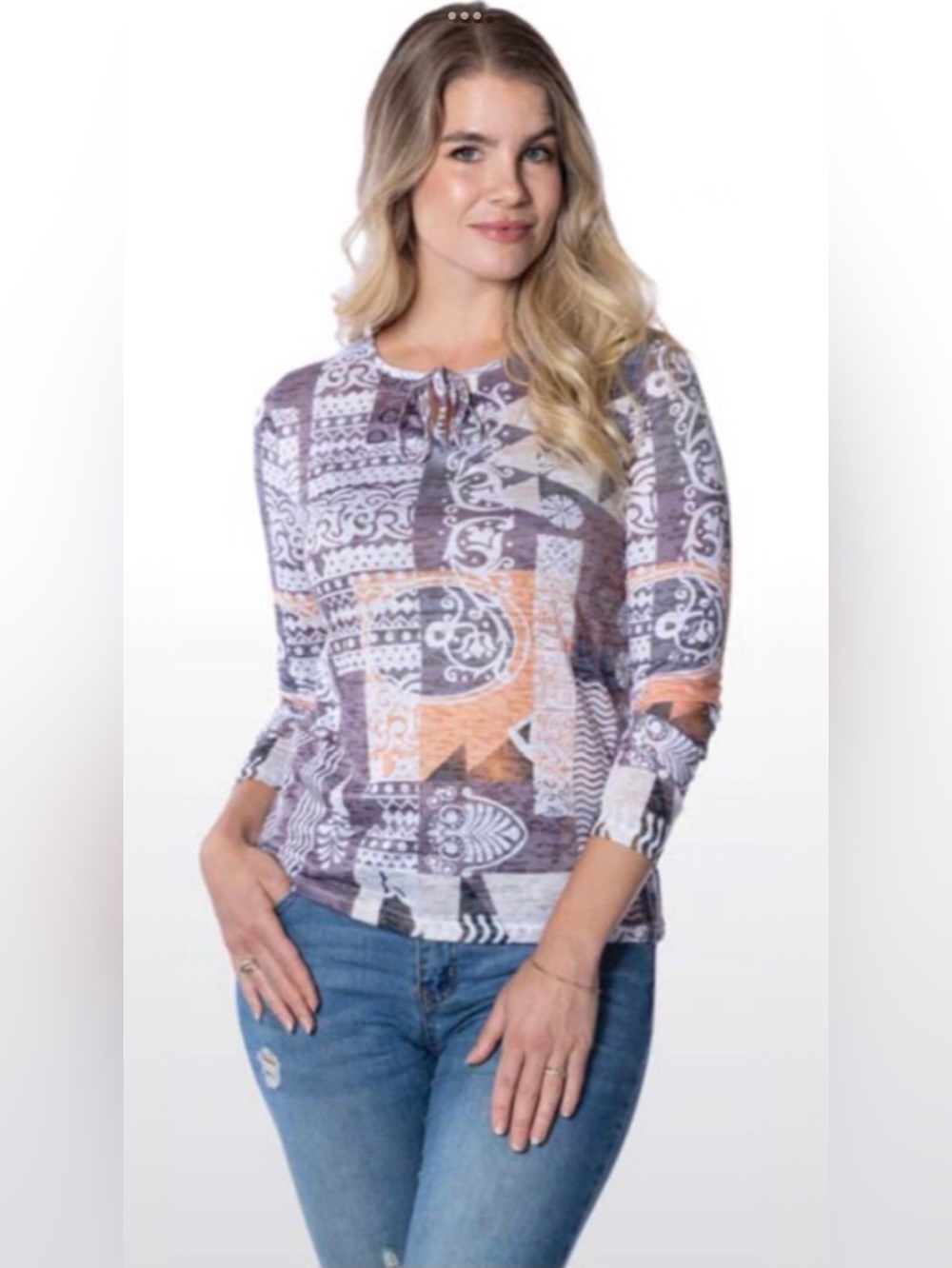 Papa Vancouver Lightweight Printed Tied Neck Blouse